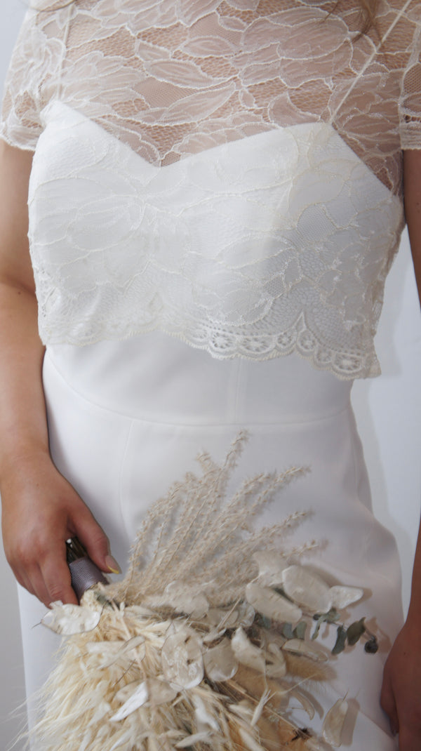 bridal separates. bridal accessories toronto.  lace wedding topper